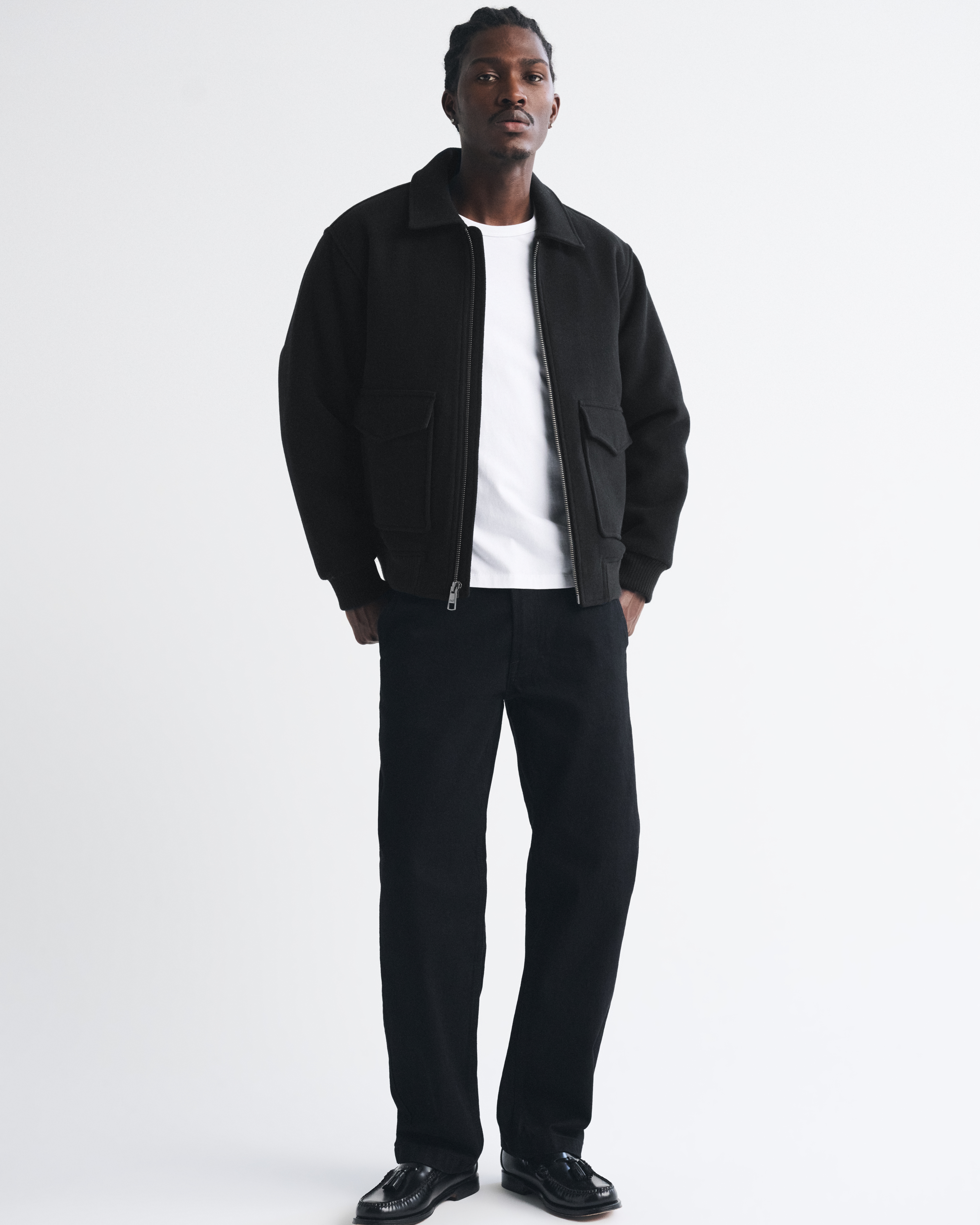 Мужская куртка Abercrombie & Fitch Wool-Blend Zip Bomber, цвет: Чёрный — фото 3