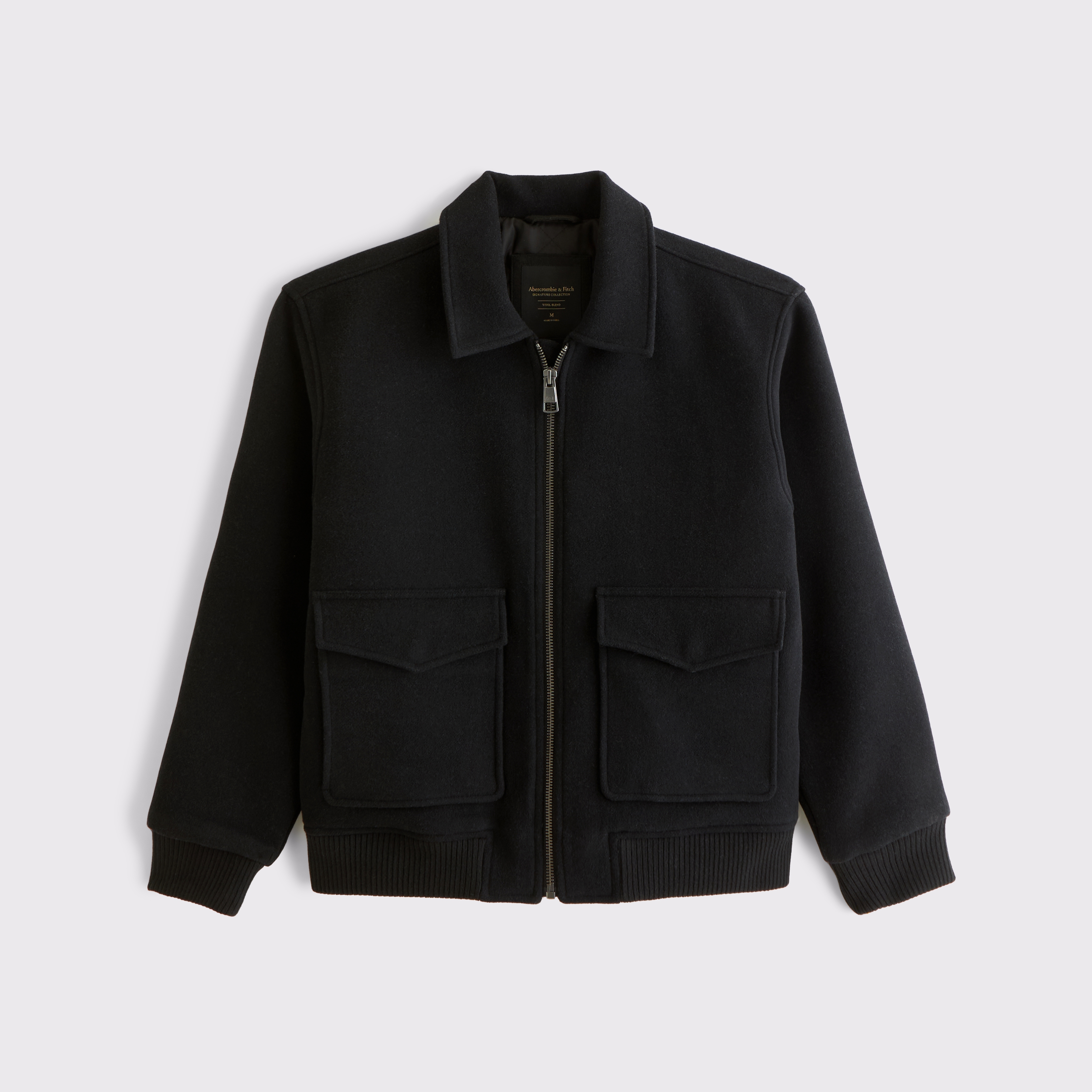 Мужская куртка Abercrombie & Fitch Wool-Blend Zip Bomber, цвет: Чёрный — фото 1