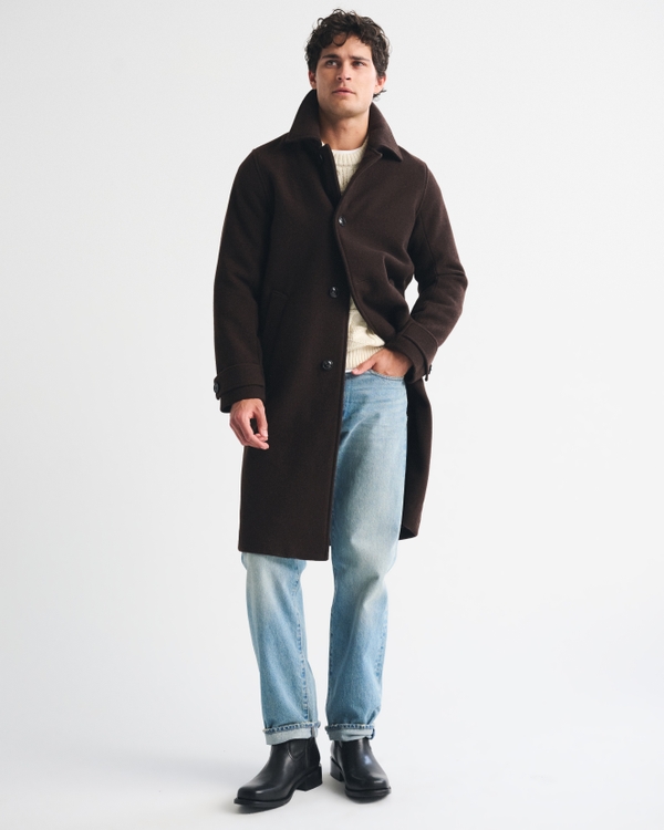 Wool-Blend Long Mac Coat