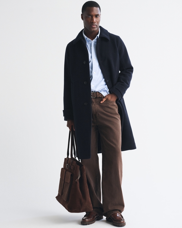 Wool-Blend Long Mac Coat