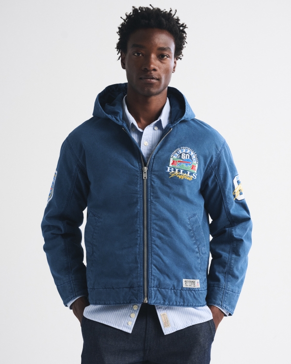 100% Cotton Buffalo Bills Hooded Bomber Jacket, Blue - Bills view 1