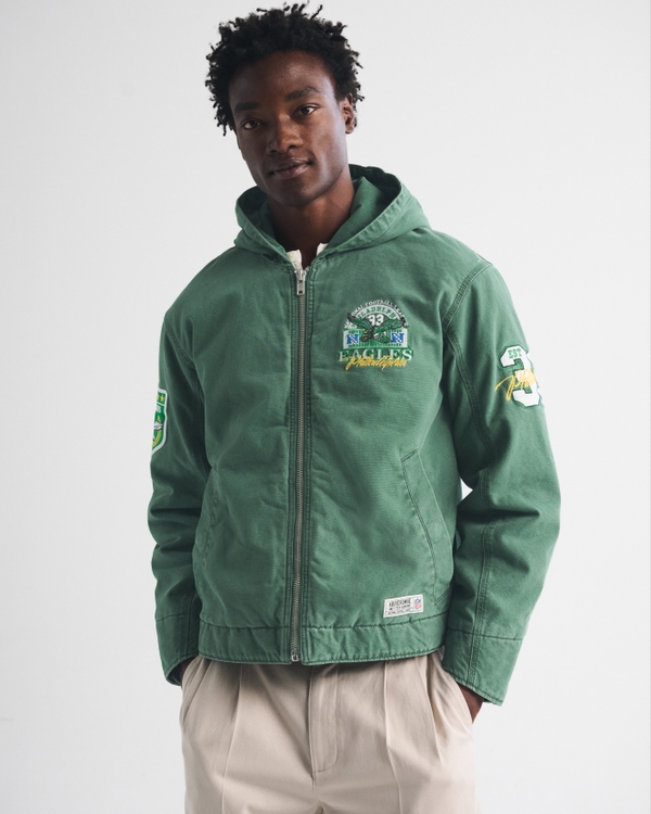100% Cotton Philadelphia Eagles Hooded Bomber Jacket, Green - Eagles view 1