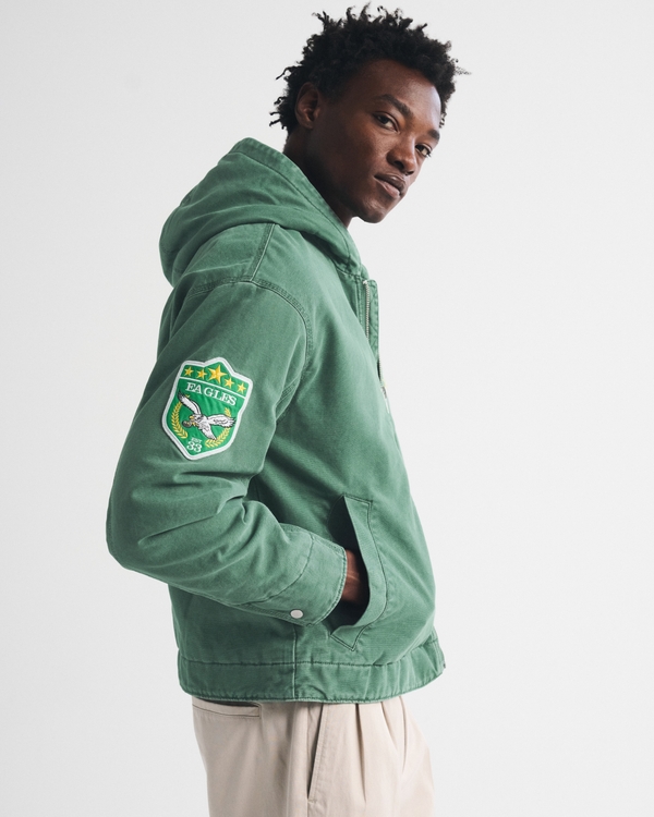Men's 100% Cotton Philadelphia Eagles Hooded Bomber Jacket | Men's