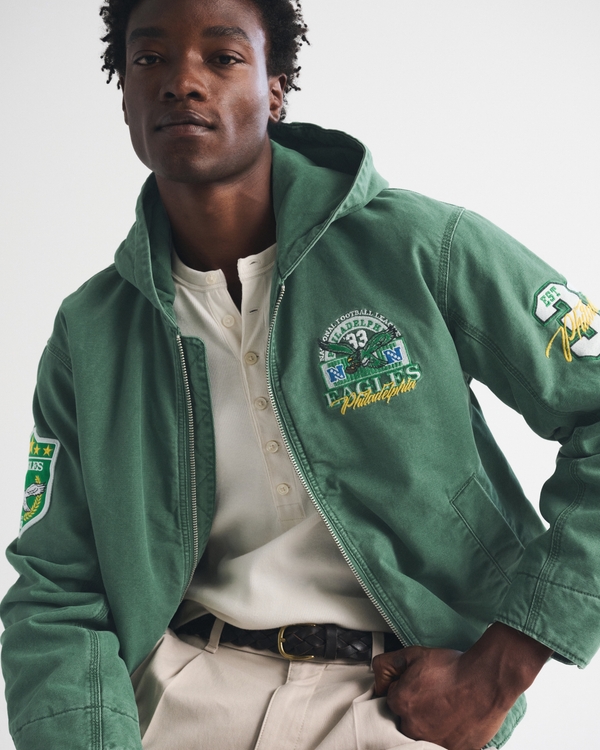 Men's 100% Cotton Philadelphia Eagles Hooded Bomber Jacket | Men's