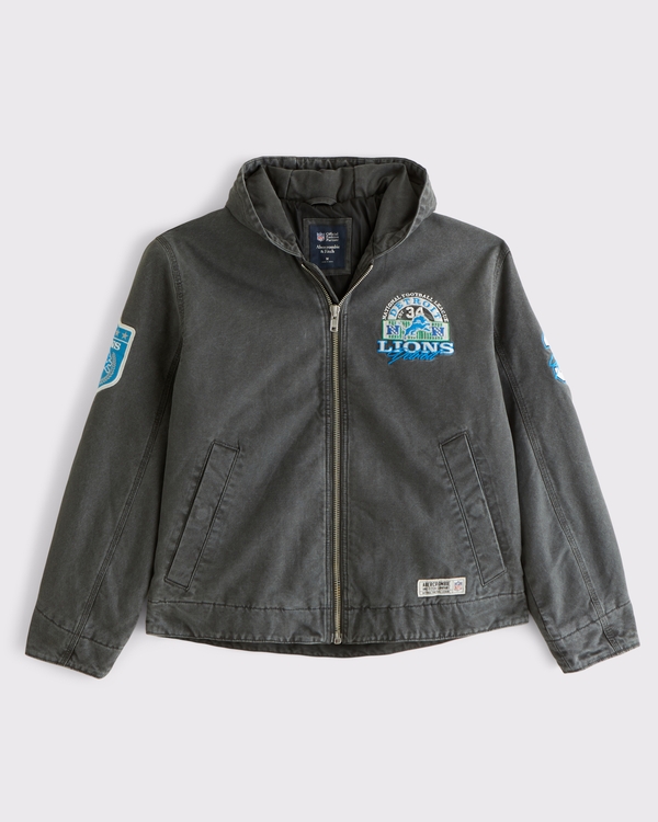 100% Cotton Detroit Lions Hooded Bomber Jacket, Black - Lions view 1