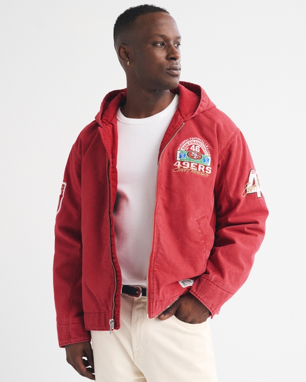 100% Cotton San Francisco 49ers Hooded Bomber Jacket, Red - 49ers view 1