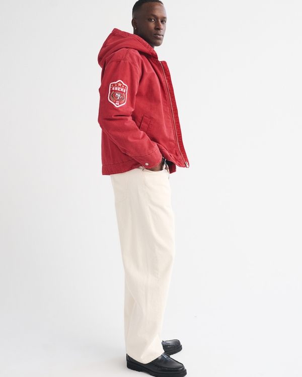 100% Cotton San Francisco 49ers Hooded Bomber Jacket, Red - 49ers view 2