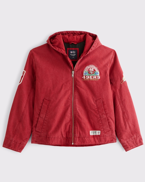 100% Cotton San Francisco 49ers Hooded Bomber Jacket, Red - 49ers view 1