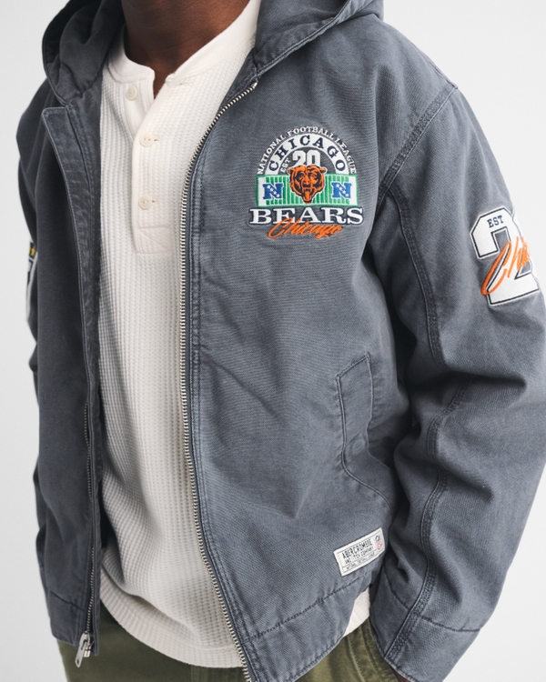 100% Cotton Chicago Bears Hooded Bomber Jacket, Midnight - Bears view 1