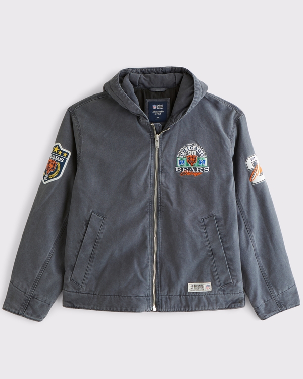 100% Cotton Chicago Bears Hooded Bomber Jacket, Midnight - Bears view 1