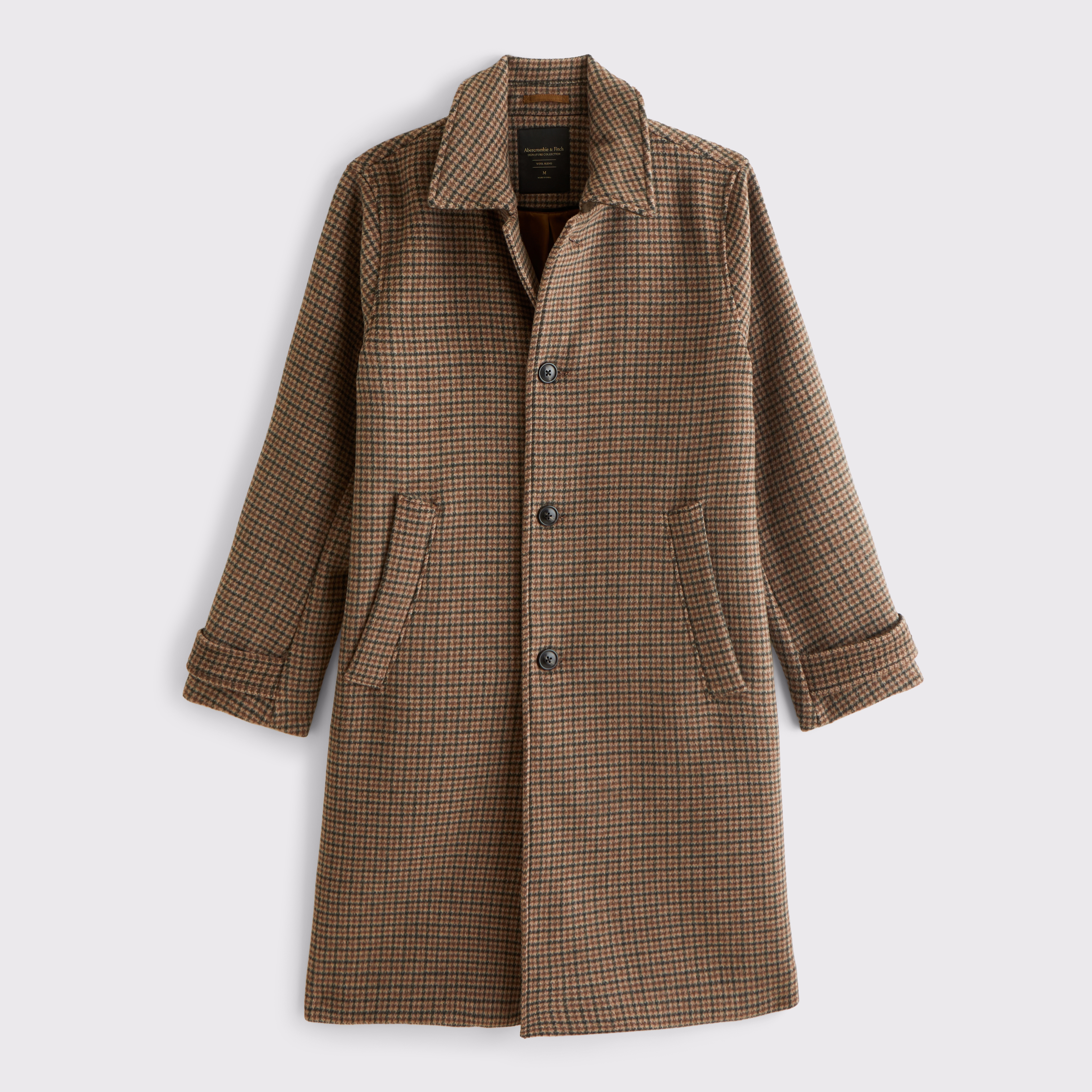 Мужское пальто Abercrombie & Fitch Wool-Blend Long Mac, цвет: Коричневый клетчатый