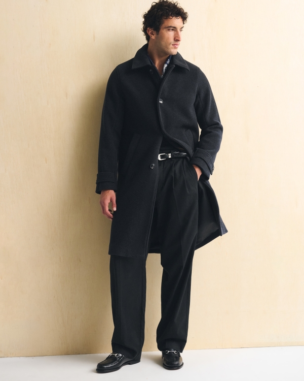 Wool-Blend Long Mac Coat
