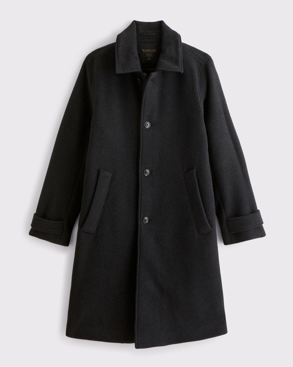 Wool-Blend Long Mac Coat, Dark Gray view 1