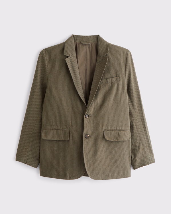 The A&F Collins Casual Linen-Blend Blazer, Olive Stripe view 1