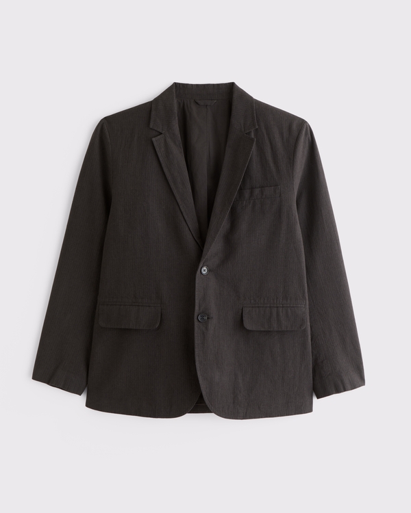 The A&F Collins Casual Linen-Blend Blazer, Espresso Stripe view 1