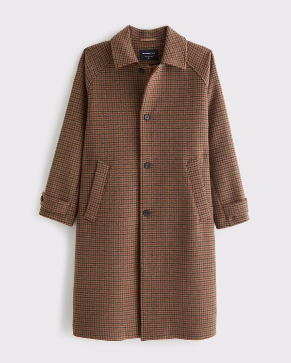 Abrigo impermeable de mezclilla de lana, Estampado, Marrón Claro view 1