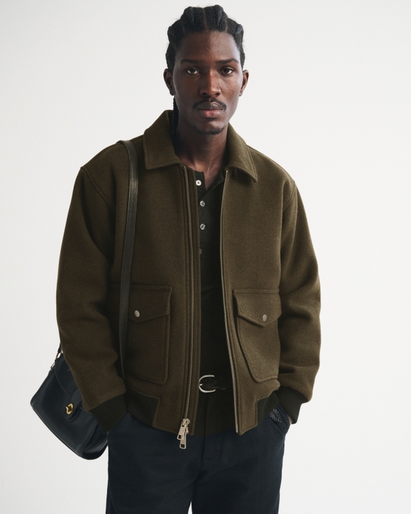 Cazadora de mezclilla de lana, Oliva view 1