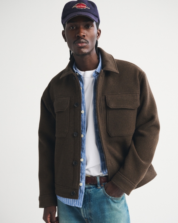 Wool-Blend Trucker Jacket, Dark Brown view 1