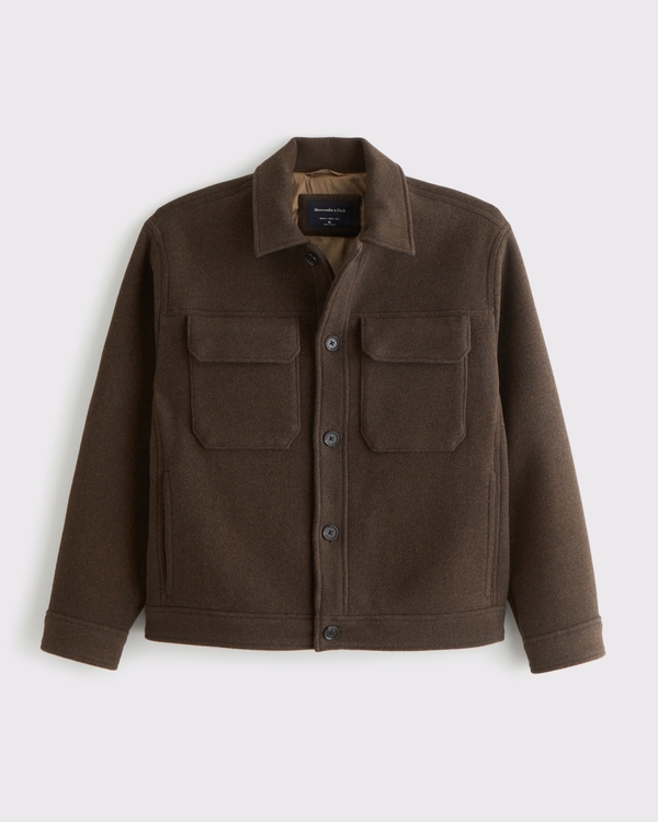 Wool-Blend Trucker Jacket, Dark Brown view 1