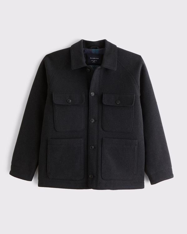 Wool-Blend Field Jacket, Charcoal view 1