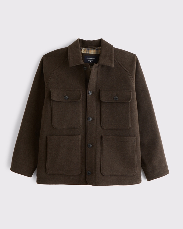Wool-Blend Field Jacket, Brown view 1