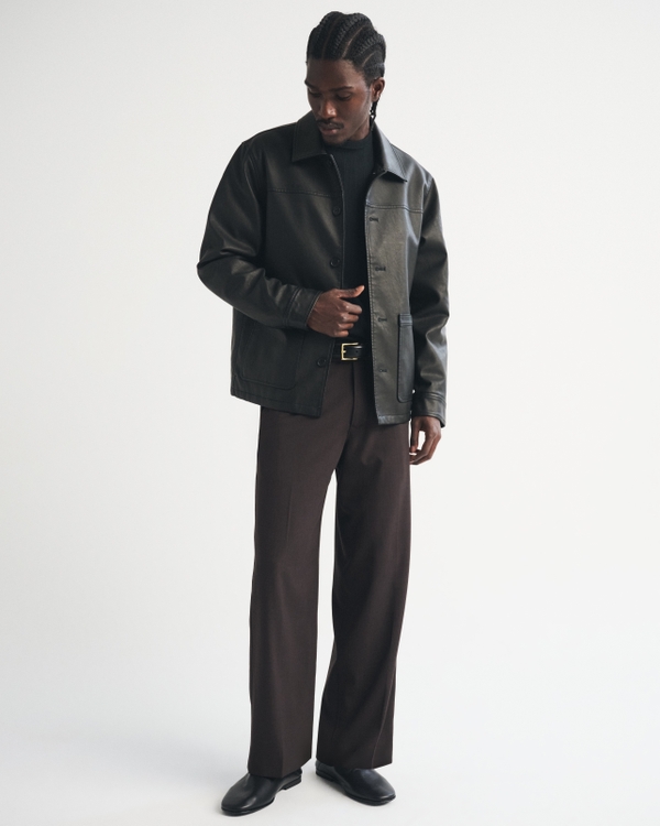 Vegan Leather Trucker Jacket, Black view 2