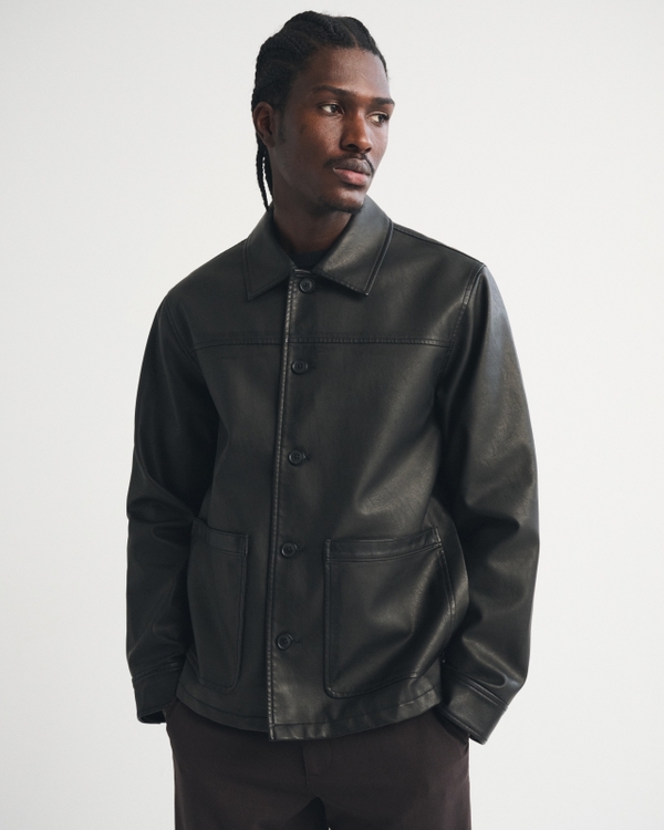 Men's Vegan Leather Trucker Jacket | Men's Coats & Jackets