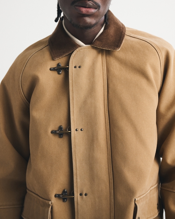 Mid-Length Canvas Fireman-Clasp Jacket