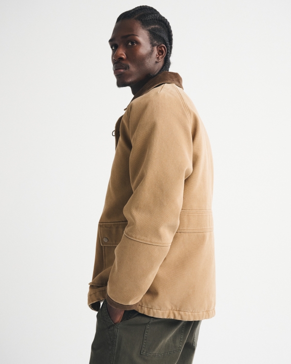Men's Mid-Length Canvas Fireman-Clasp Jacket | Men's Coats