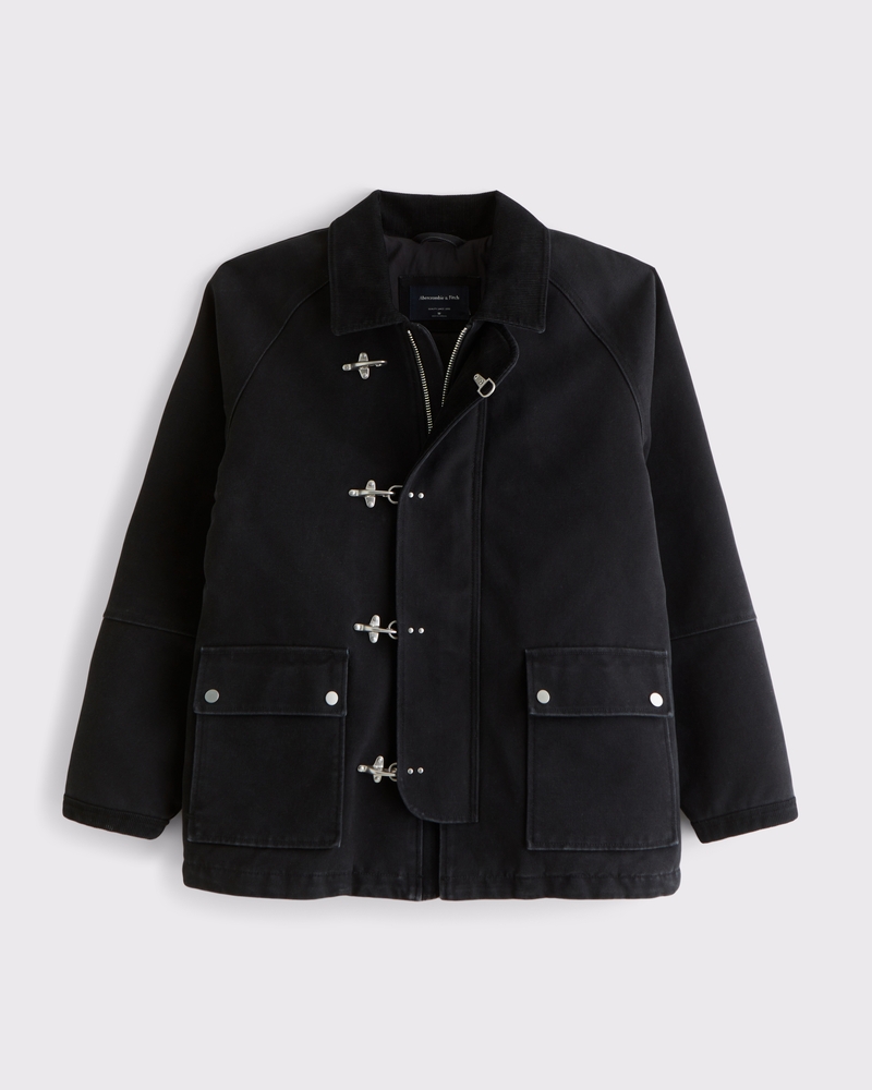 Men's Mid-Length Canvas Fireman-Clasp Jacket | Men's Coats