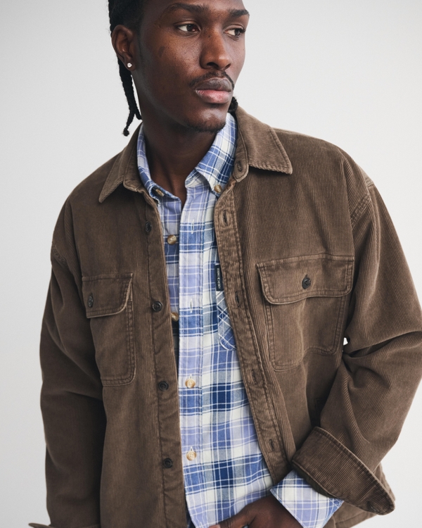 Corduroy Oversized Shirt Jacket, Light Brown view 1