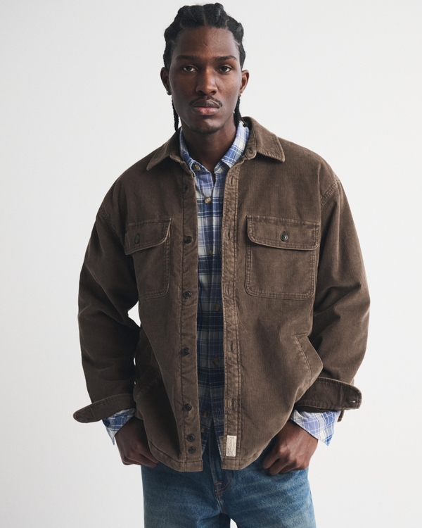 Corduroy Oversized Shirt Jacket, Light Brown view 2