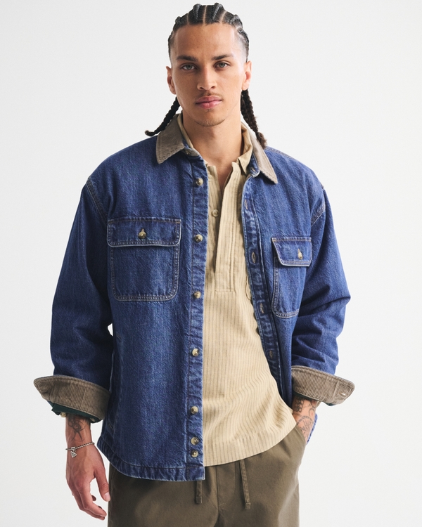 Denim Oversized Shirt Jacket, Medium Denim view 1