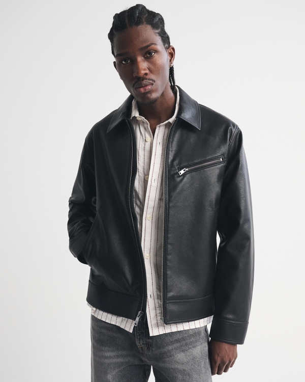 Vegan Leather Zip Jacket, Black view 1