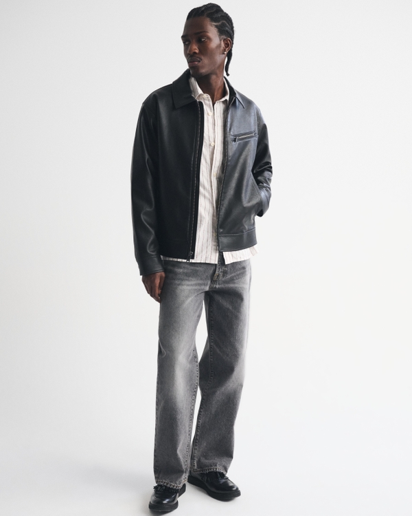 Vegan Leather Zip Jacket, Black view 2