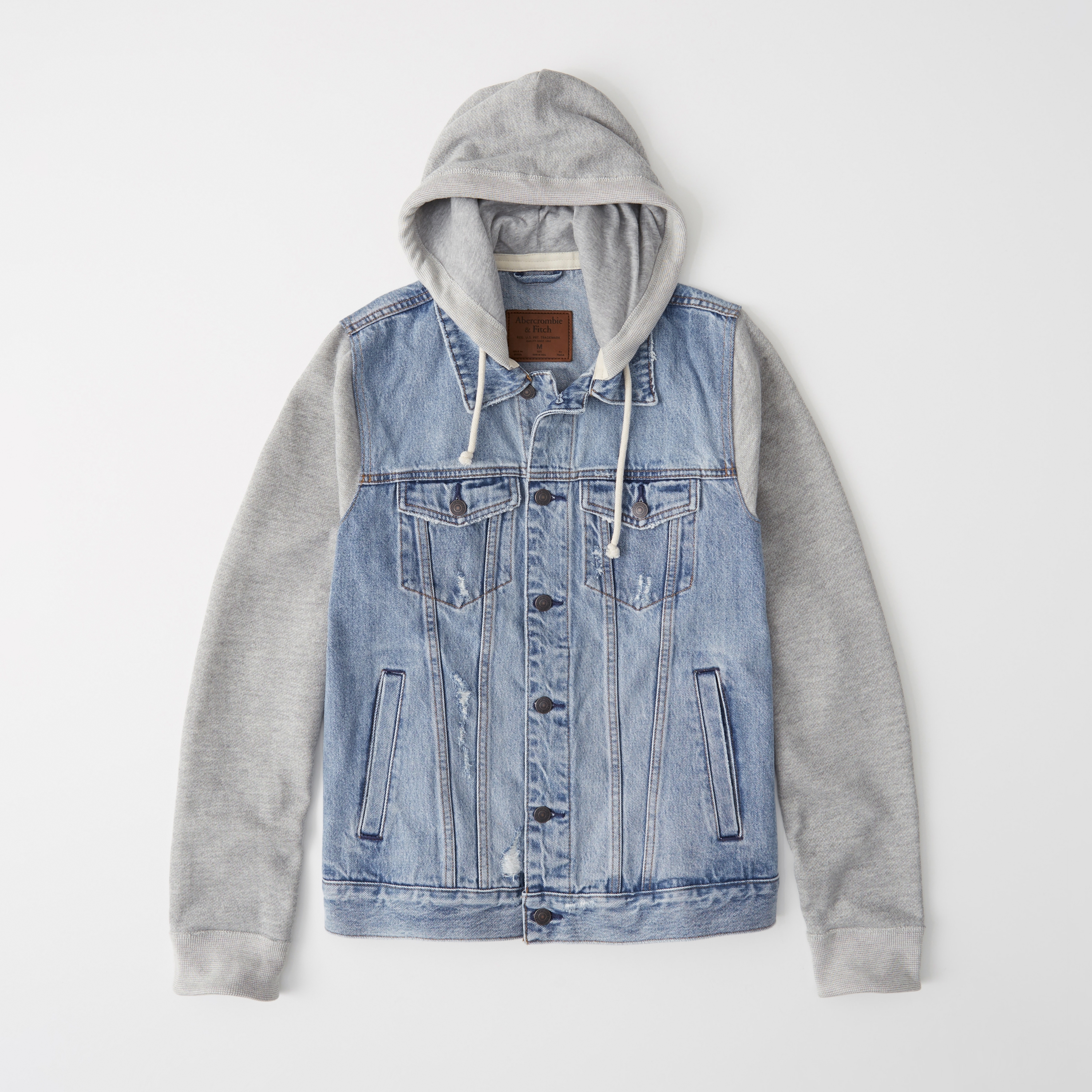 jean jacket with grey hoodie