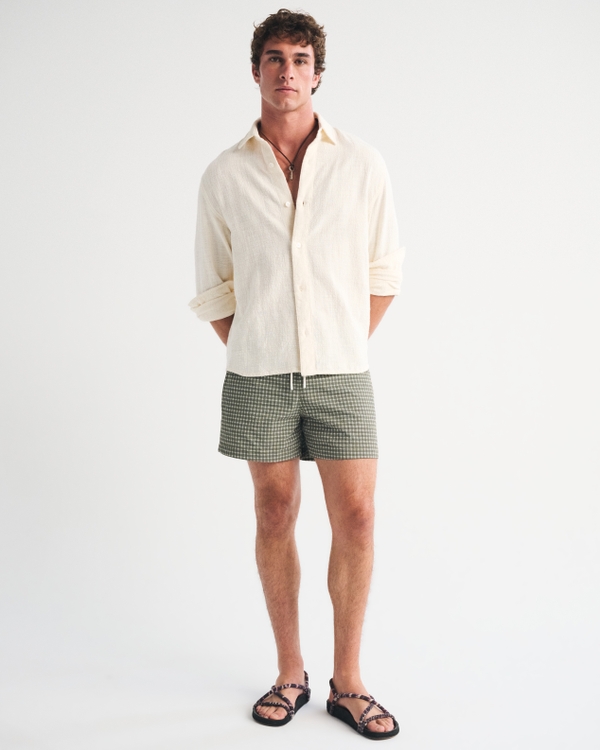 Pull-On Swim Short, Green Plaid view 1