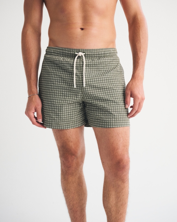Pull-On Swim Short, Green Plaid view 2