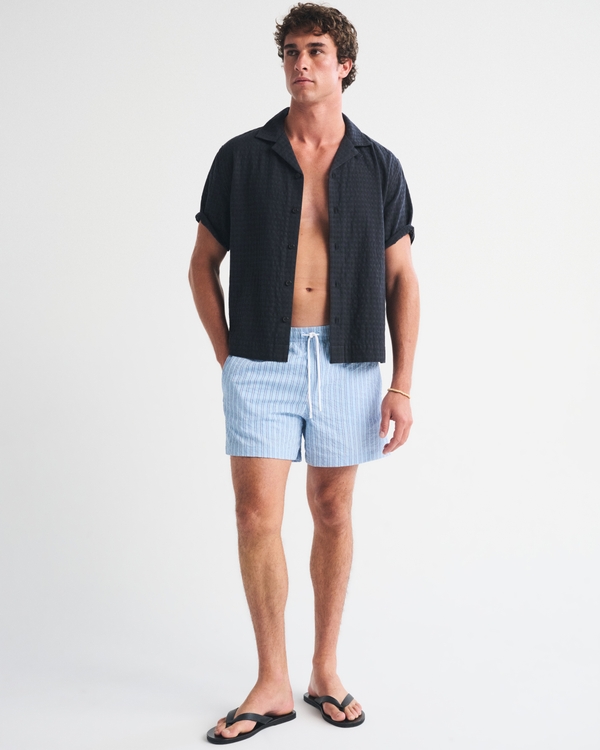Pull-On Swim Short, Light Blue Stripe view 1