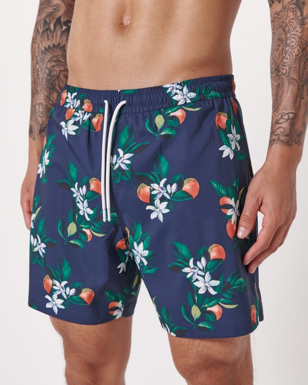 Pull-On Swim Trunk, Navy Blue Floral