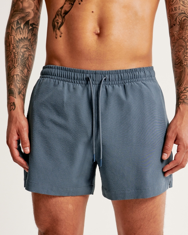 Pull-On Seersucker Swim Trunk, Blue Texture