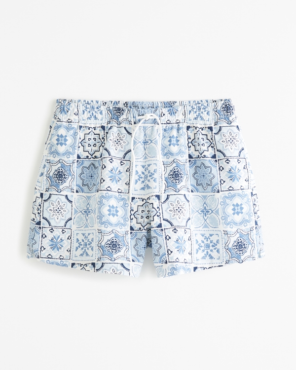 Pull-On Seersucker Swim Trunk, Blue Pattern