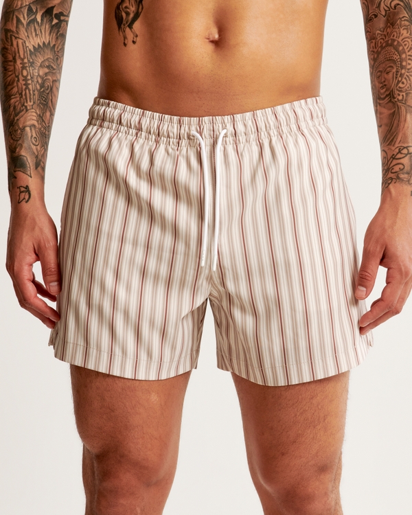 Pull-On Swim Trunk, Light Brown Stripe