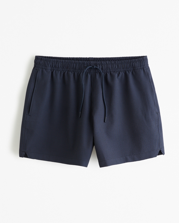 Pull-On Seersucker Swim Trunk, Navy Blue Texture