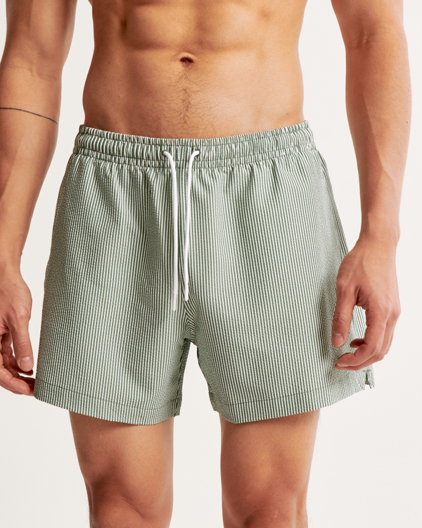 Pull-On Seersucker Swim Trunk, Green Stripe