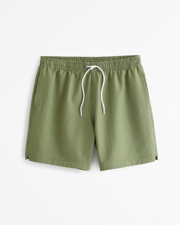 Pull-On Seersucker Swim Trunk, Green Stripe