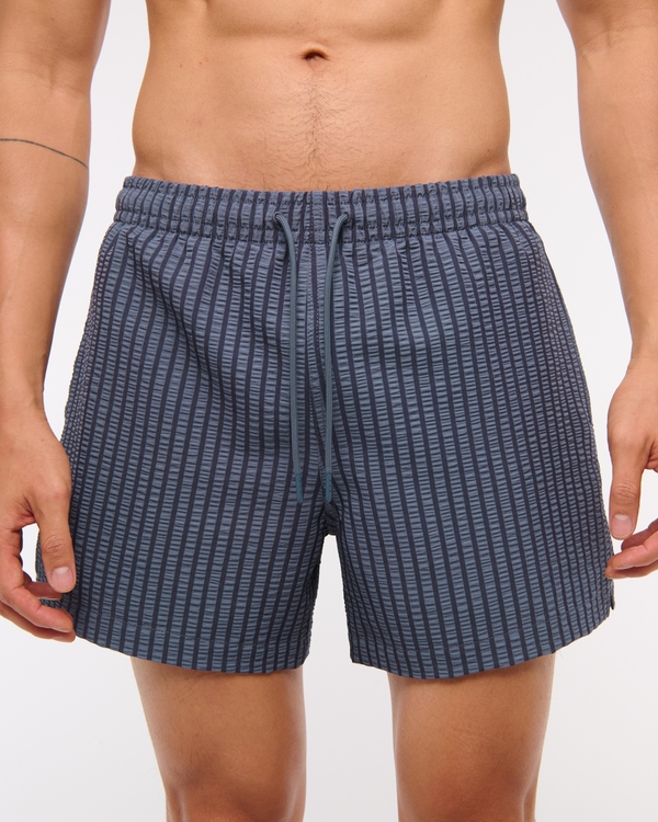 Pull-On Wide Seersucker Swim Trunk, Deep Purple Stripe view 1
