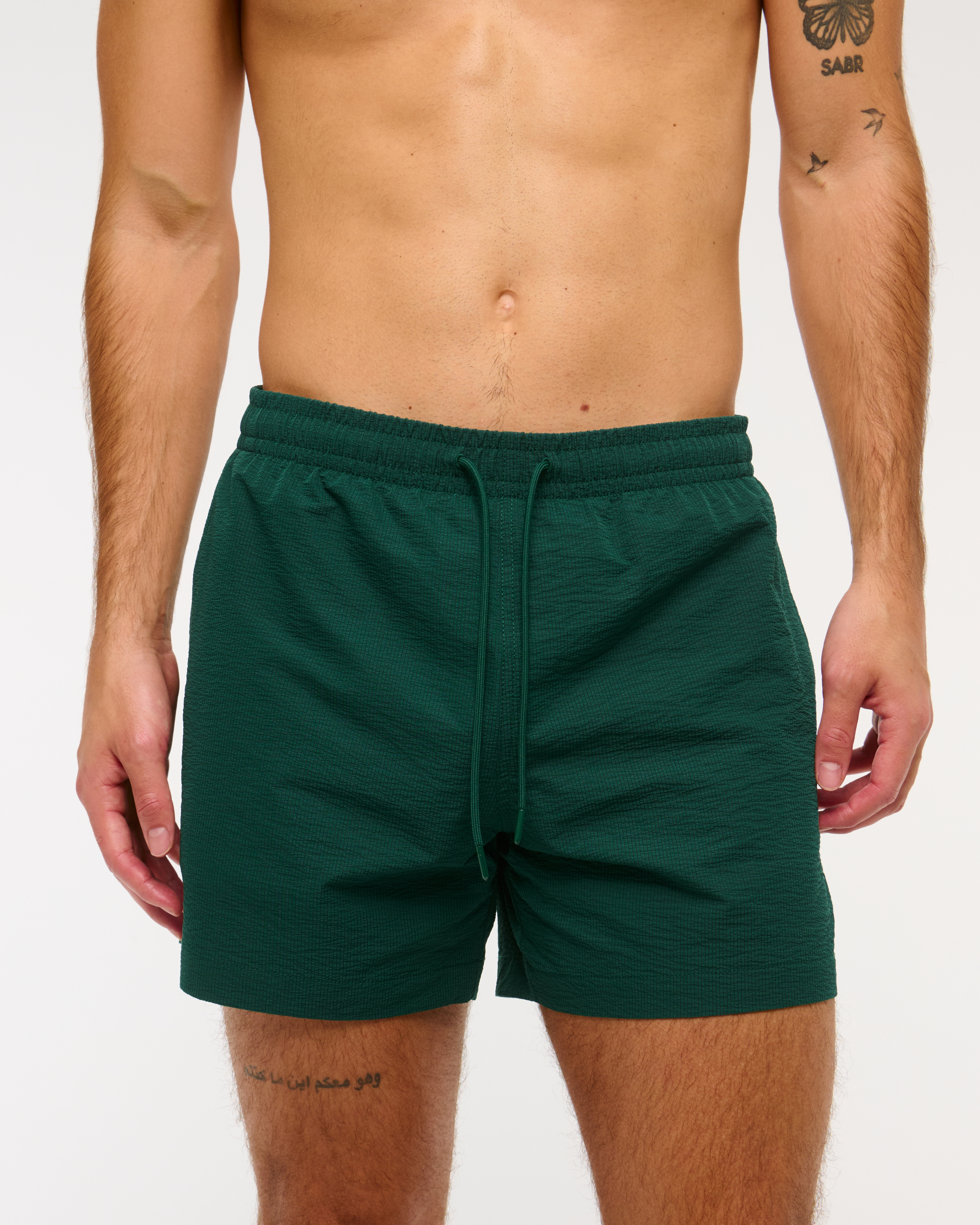 Abercrombie & Fitch Pull-on Micro-texture Swim Trunk In Green