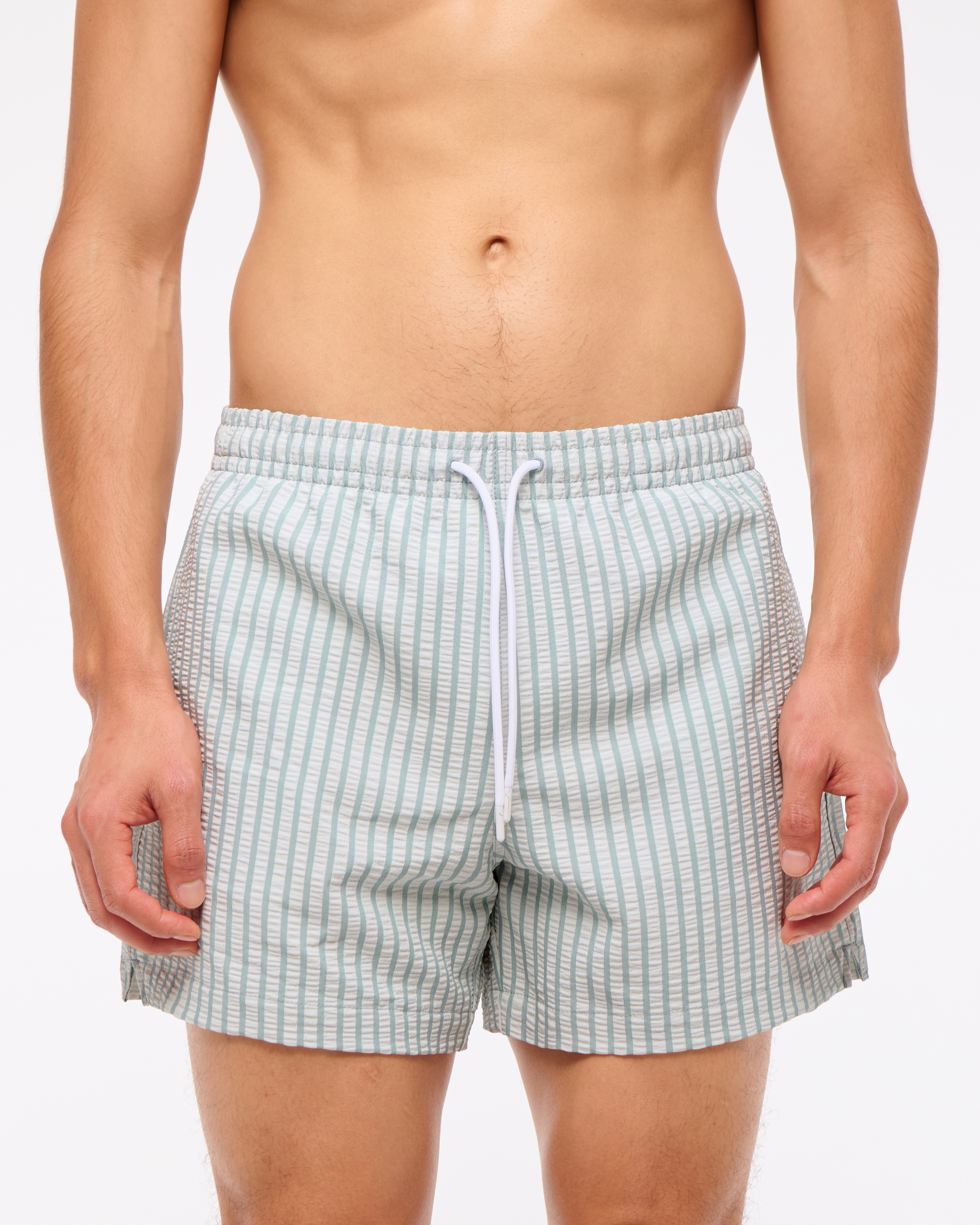 Abercrombie & Fitch Pull-on Wide Seersucker Swim Trunk In Blue