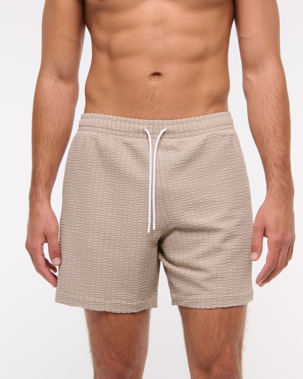 Pull-On Wide Seersucker Swim Trunk, Sand view 1